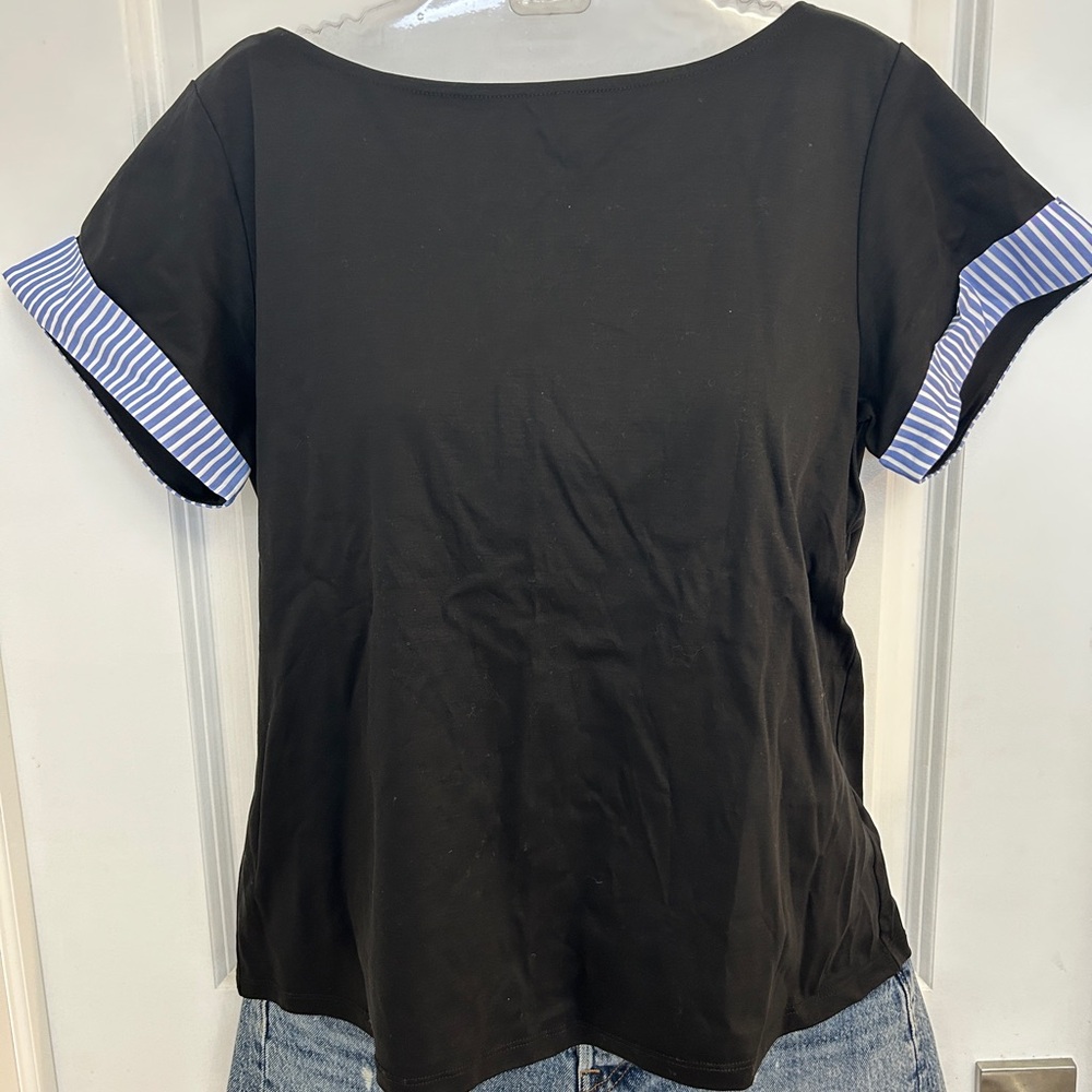 Rebecca Mincoff Black Striped Sleeve Women's Top size S